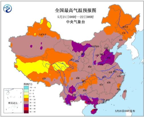 全国48小时最高气温预报图
