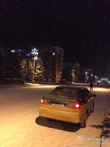 昨天，黑龙江漠河雪花飘落。（来源：微博）